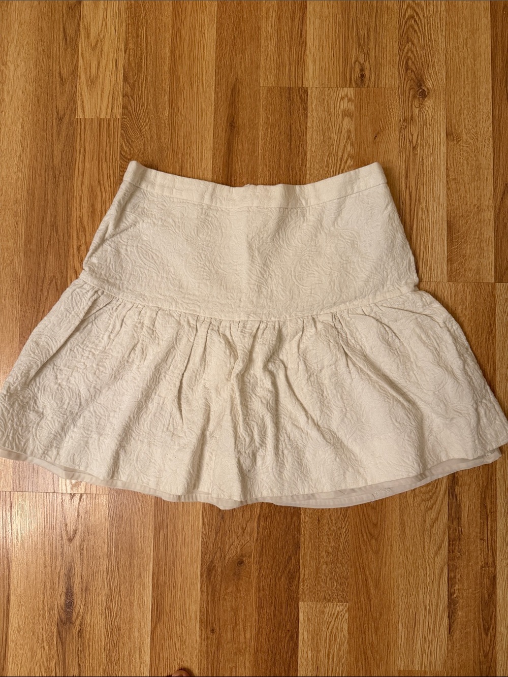 J. Crew Cream Textured Circle Skirt with Ruffle Hem